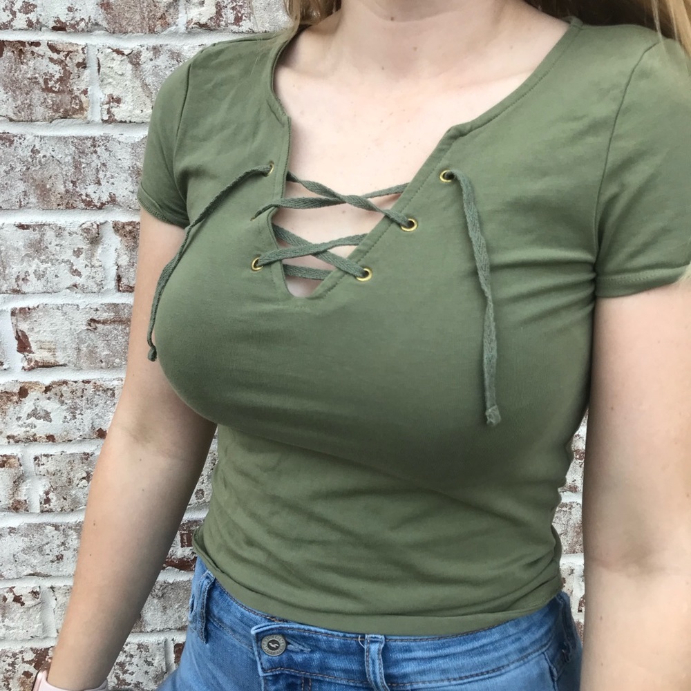 Green Lace Up Tee